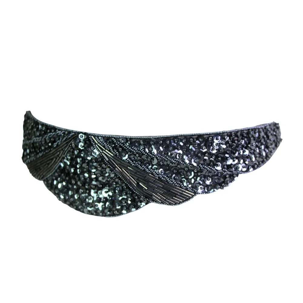 Milor HANDBEADED BLUE GRAY SEQUINS EMBROIDERY ELASTIC SILK DRESS BELT Sz M (F29